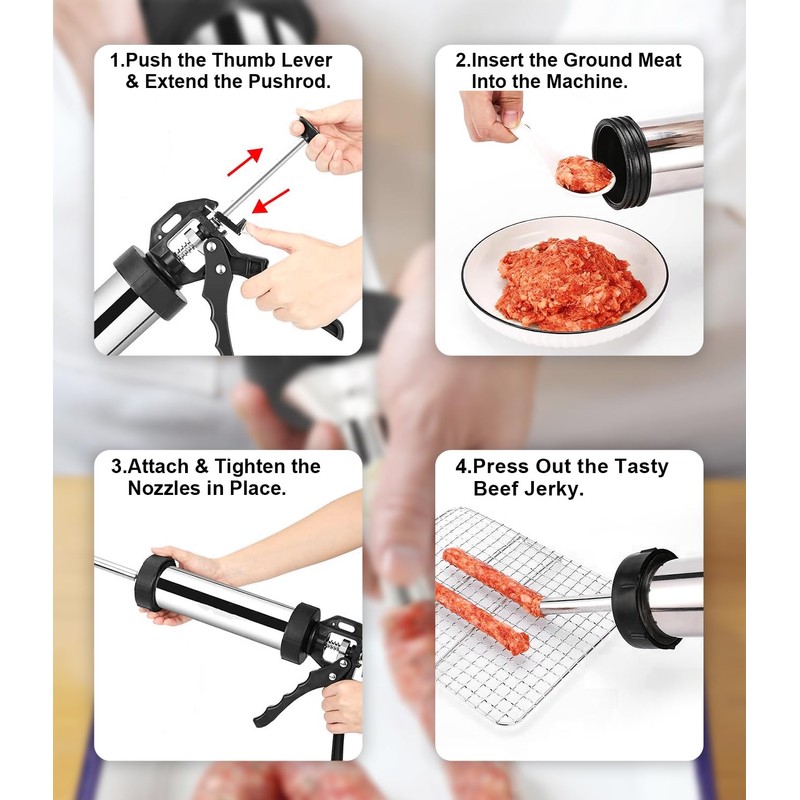 Jerky Gun for Ground Meat, Jerky Making Kit, Beef Jerky