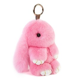 Soft Fluffy Rabbit Keychain Cute Plush Bunny Key Rings Plush Bunny Key Rings Faux Fur Keyring Pompom Keychain Decoration (pink(13cm))