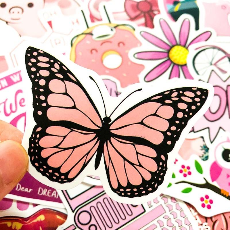 Cute Preppy Pink Stickers,50Pcs Waterproof Vinyl Aesthetic Girly Stickers for