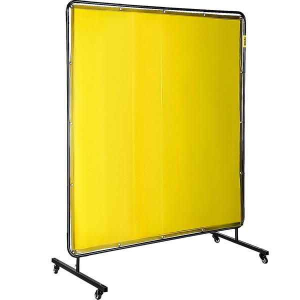 VEVOR 6' x 6' Welding Screen with Frame, Welding Curtain with 4 Wheels, Welding Protection Screen Yellow Flame-Resistant Vinyl, Portable Light-Proof Professional