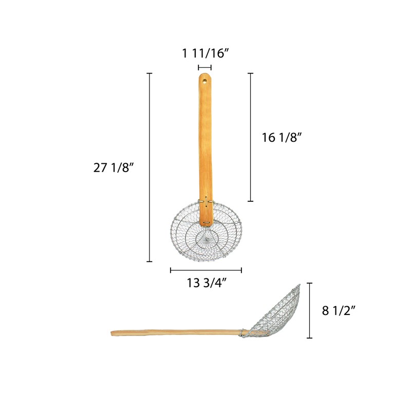Thunder Group SLSKR014GV Galvanized Bamboo Handled Skimmer, 14-Inch, Coarse Mesh