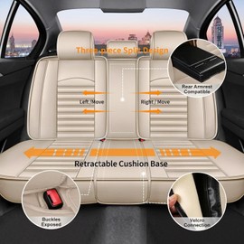 IKABEVEM Car Seat Covers Fit for Ford Explorer 2004-2024 2025 Leather Seat Cover Full Set Compatible Airbag Waterproof Automotive Seat Protector(5 Seats, Beige)