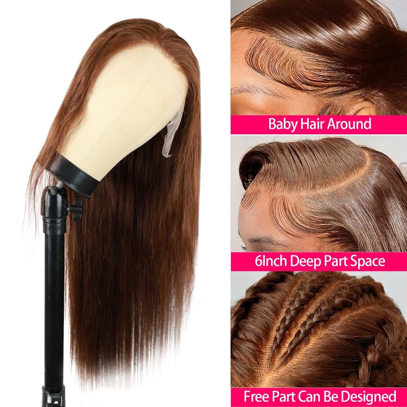 34 inch Chocolate Brown 13×6 lace front wig human hair