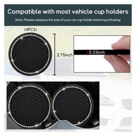 Dickno 4-Pack Bling Car Coasters, 2.75 Inch Crystal Rhinestone Auto Cup Holder Inserts, Anti-Slip Durable Car Drink Mat, Universal Vehicle Interior Decor Accessories (Black & AB)