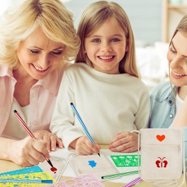 Pack of 12 Fabric Bags for Painting for Children, 17 x 13 cm Children's Shoulder Bag, Neck Pouch Children Painting with 4 Drawing Templates and 12 Colour Pens, DIY Beige Neck Pouch for School, Party,