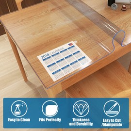 OXIGG Clear Table Cover Protector - 16x48 Inch 1.50 mm Thick Rectangle Table Protector for Dining Room Table, Nightstand, Countertop, Desk Mat Table Pads - Protects Desktop and Dresser -Easy to Clean