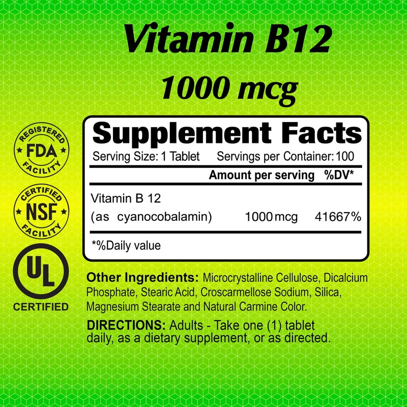 ALFA VITAMINS Vitamin B12 1000 Mcg 100 Tablets. Immune System.