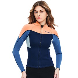 GoldFin Wetsuit Top Women, 2mm Wetsuits Jacket Long Sleeve Neoprene Tops for Water Aerobics Diving Surfing Swimming