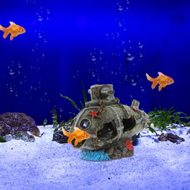 Mipcase Aquarium Submarine Ornament Resin Fish Tank Decoration for Underwater Landscapes Vivid Wreck Craft Design Hiding Spot for Fish Durable Fade Resistant Aquarium Accessory