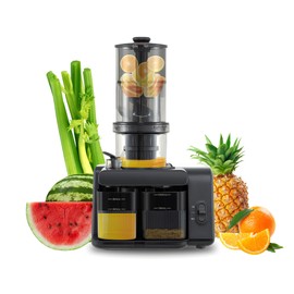 CHEFJOY Cold Press Juicer, 5.3" Wide Feed Chute Easy to Clean Juicers w/Cleaning Brush & 2 Cups, 200W Power Motor Slow Masticating Juicer Machine w/High Juice Yield for Whole Vegetables & Fruits