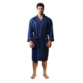 Lagtew Mens Kimono Robe Lightweight Soft Bathrobe Sleepwear Loungewear with Pockets,NAVY,L
