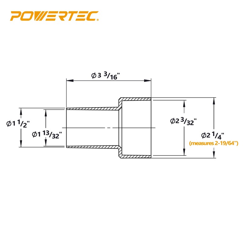 POWERTEC 70164V 2-1/4" OD to 1-1/2" OD Reducer, 1 PK