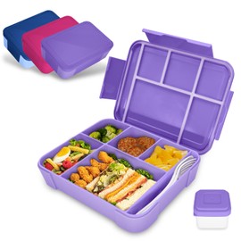 IJIAMY Children's Lunch Box with Compartments, 1300 ml Lunch Box Children, Leak-Proof Bento Box, Children's Lunch Box for Nursery and School (Purple)