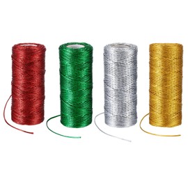 PATIKIL 110 Yards Decorative Metallic Bakers Twine, 1 Rolls Wrapping Twine String Rope DIY Tie Gift Packing Materials for Christmas Crafts Wedding Present,Gold & Silver & Red & Green