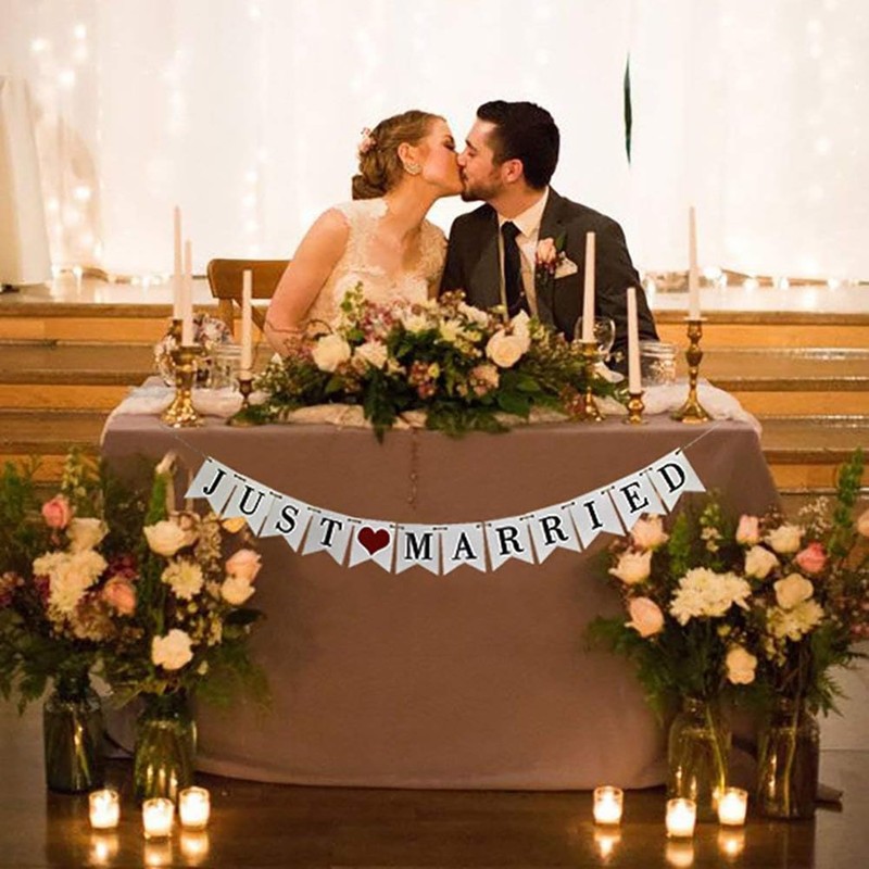 JUST MARRIED Banner Wedding Decorations for Reception Wedding Bunting Photo