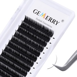 Gemerry Single Eyelash Extension Classic Thickness 0.07/0.15/0.18/0.20 mm C/D Curl, Individual Eyelashes, Natural, 8-25 mm 12mm