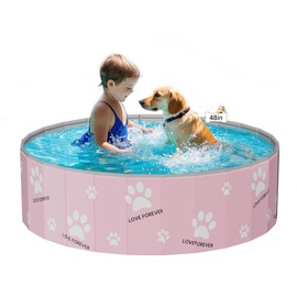 mandla Foldable Kiddie Pool,Hard Plastic Kiddie Pool for Kids,Dog Pool for pet Bathing,Portable PVC Dog tub Outdoor Kids Swimming Pool for Pets Indoor(Pink Foot, 48x12in)
