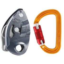 PETZL GRIGRI Belay Device with Sm'D Twist-Lock Carabiner - Belay Device with Cam-Assisted Blocking for Sport, Trad, & Top-Rope Climbing - Grey