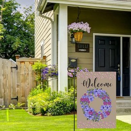 Spring Summer Flower Wreath Garden Flag 12x18 Inch Double Sided Welcome Flowers Love Hearts for Outside Yard Decoration Small