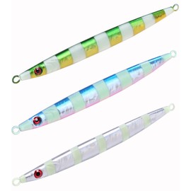 Contyu Jigs Long 7.1 oz (200 g) 3 Piece Set Vertical Offshore Metal Jigs Zebra Glow (200g/170mm, Color A'' (Set of 3))