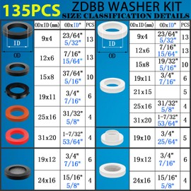 ZDBB 135 Pcs Flat Washer,Silicone and Nitrile Rubber Assortment Kit, Used for Faucet,Shower Head, Garden Hoses, Reusable Flat Washer O Rings