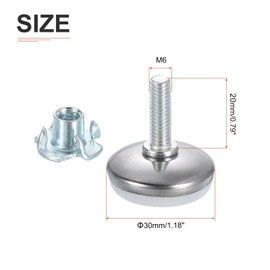DTGN M6x20x30mm(DxLxOD) Screw on Furniture Glide Leveling Feet - 8Pack - Good for Furniture - Adjustable Thread Furniture Levelers - Silver