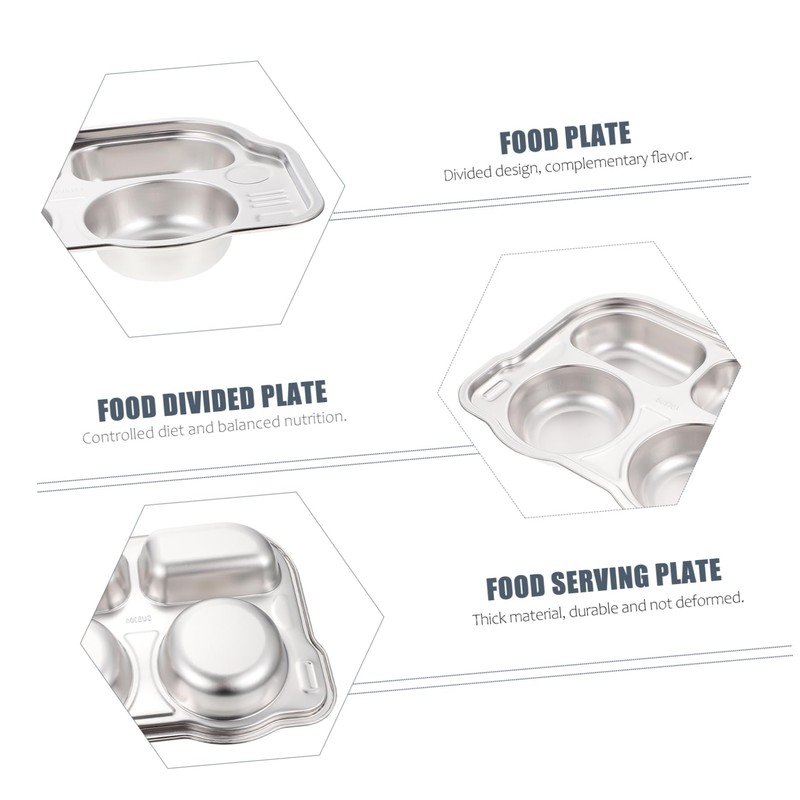 Ciieeo Stainless Steel Dinner Plate Compartment Children's Plate for Family