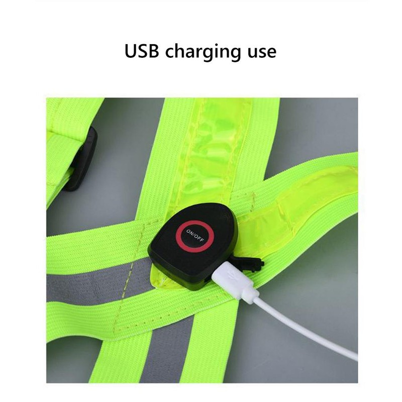 LED Reflective Safety Vest Adjustable USB Rechargeable Vest Warning Vest