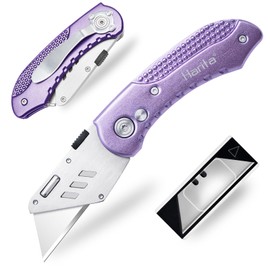 Harita Utility Knife Box Cutter Quick Change Blades, Back-lock Mechanism, Portable Belt Clip, with 5-piece Extra Blades, Purple