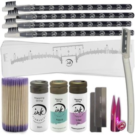 Kit de mapeo de cejas Cordón de mapeo de cejas blanco, rojo y dorado 30 m Lápiz de cejas rojo, negro y blanco Lápiz de mapeo Sacapuntas de lápiz de cejas y 10 reglas para cejas,Kit de microblading