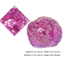 Nupuyai Angel Aura Quartz Geode Stone, Titanium Coated Natural Rock Crystal Cluster Specimen for Reiki Healing Home Decor 100-200g, Fushcia