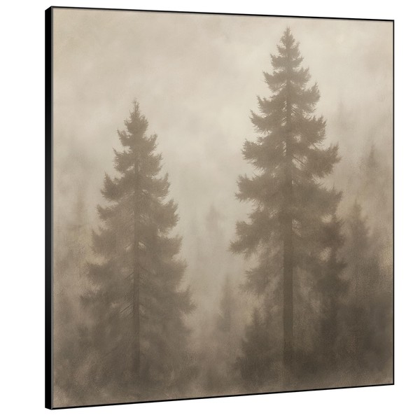 SIGNWIN 46"x46" Extra Large Framed Wall Art Misty Forest Pine