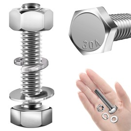 Mywish (10 Sets) 1/4-20x1-1/2 Hex Head Nuts and Bolts with Flat & Lock Washers, 304 Stainless Steel 18-8, Fully Threaded, 1/4 Bolt Metric Bolt Assortment