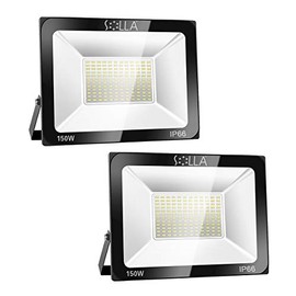 SOLLA 2 Pack 150W LED Flood Light, IP66 Waterproof, 12000lm, 800W Equivalent, Super Bright Outdoor Security Lights, 6000K Daylight White, Outdoor Floodlight for Garage, Garden, Lawn and Yard