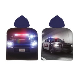 Children's Poncho Bath Poncho with Hood Police Patrol Car Blue Light Blue 50 x 100 cm 100% Cotton for Boys and Girls