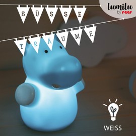 Reer Lumilu Mini Zoo Hippo Cute Hippo Night Light, Great Christening Gift, Birthday Gift for Boys and Girls 52353 Blue