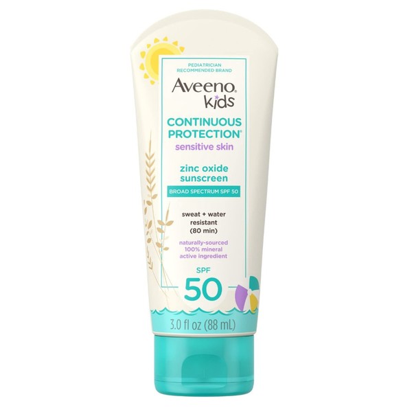 Aveeno Spf#50 Kids Sensitive Skin Zinc Oxide Sunscreen 3 Ounce (88ml) (Pack of 2)