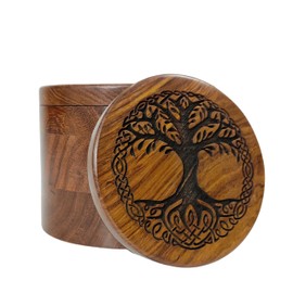 AYZCORP Wooden Urn for Human Ashes Round Shape-Beautiful Tree of Life Engraved-Wooden Urns Handcrafted Funeral Cremation Urn for Ashes Rosewood Decorative Keepsake urn
