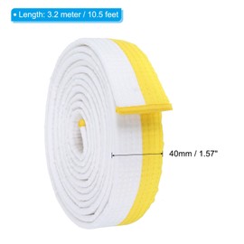 PATIKIL Taekwondo Colored Ranking Belt 1.5" x10.5Ft 3.2m, Cotton Martial Arts Judo Karate Belt for Coach Teaching Practice, White&Yellow
