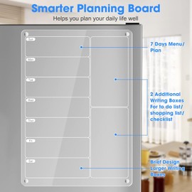 Get Classy Magnetic Acrylic Meal Planner & Weekly Menu Board for Fridge – Clear Dry Erase Calendar with 8 Markers – Grocery List, to-Do, Chore Chart & Shopping Organizer Noteboard