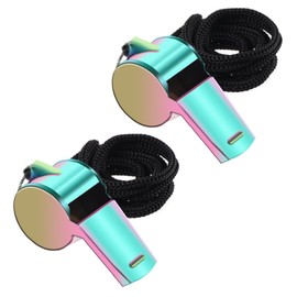 DIVINA VITAE 2Pack Coach Whistle with Lanyard Stainless Steel Metal Whistle Colorful Coach Whistle Bulk Loud Sports Whistle for Teachers, Coaches, Referees, Emergency