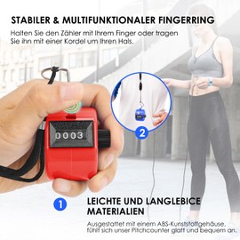 KTRIO Hand Counter Counter, 4-Digit Counter, 2 Pieces ABS Counter Clicker with Lanyard for Person Counter, Coaching, Knitting, Golf and Row Counter (Blue and Red)