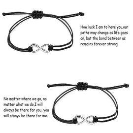 Flybloom 2 Pcs Bracelets 8 Word Hand Braided Bracelet Adjustable Friendship Couple Bracelet Gift(Black)