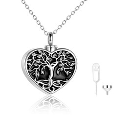 ONEFINITY Sterling Silver Tree of Life Cremation Urn Necklaces for Ashes Heart Memory Jewelry for Women Men Gift