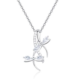 PRAYMOS 925 Silver Dragonfly Necklace Dainty Dragon fly Necklace Minimalist Dragonfly Good Luck Pendant Gift for Her April Birthstone