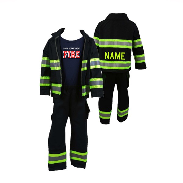 Fully Involved Stitching Firefighter Personalized Black 3-Piece Toddler Outfit (4T)