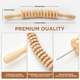 MZDXJ Wooden Cellulite Massage Roller for Legs and Thighs - Handheld Fascia Blaster Tool for Muscle Relief, Lymphatic Drainage & Body Sculpting - Anti Cellulite Massager for Women and Men (12 Wheel)