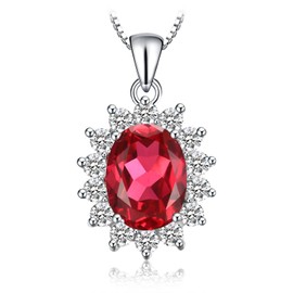 JewelryPalace Princess Diana Kate Middleton Class Gemstone Birthstone Sapphire Emerald Statement Pendant Necklace for Women, 925 Sterling Silver Necklaces for Women, 18 Inch Box chain (Created Ruby)