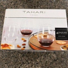 Tahari Home 4 Stemless Wine Glasses 18.5 oz Ergonomic Durable High-Quality Set