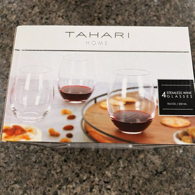 Tahari Home 4 Stemless Wine Glasses 18.5 oz Ergonomic Durable
